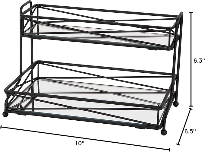 Home Details Mirrored, Perfect for Perfumes, Jewelry, Makeup, Cosmetic Organizer, Stylish Decor in Matte Black 2 Tier Vanity Tower
