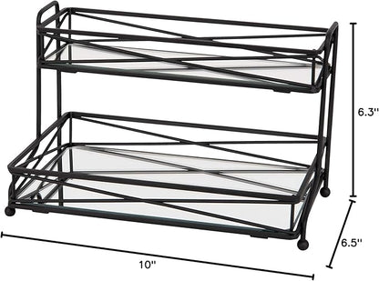Home Details Mirrored, Perfect for Perfumes, Jewelry, Makeup, Cosmetic Organizer, Stylish Decor in Matte Black 2 Tier Vanity Tower