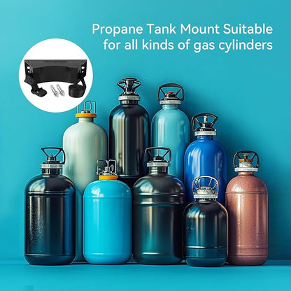 4PCS Propane Tank Holder, Propane Tank Mount, Excellent Quality ABS Gas Cylinder Holder with Screws and Safety Chain Supported 4"-12", Suitable for All Kinds of Gas cylinders (Black)