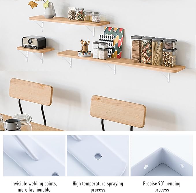 HOME MASTER HARDWARE 10 x 8 inch Metal Shelf Brackets, 90° Triangle L-Bracket, Wall Mount Supports for Floating Shelves w/ Screws, White 10-Pack