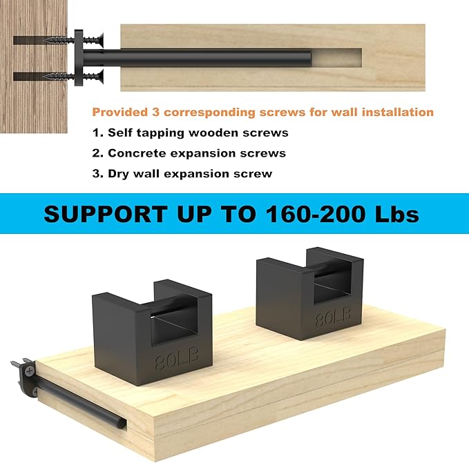 Floating Shelf Bracket（1/4 Inch Thick 8 Pack, 8 Inch Black） Solid Steel Support, Hidden Heavy Duty Shelf Bracket, Invisible &Blind Design for Wood Shelves，Suitable for Kitchen, Study or DIY