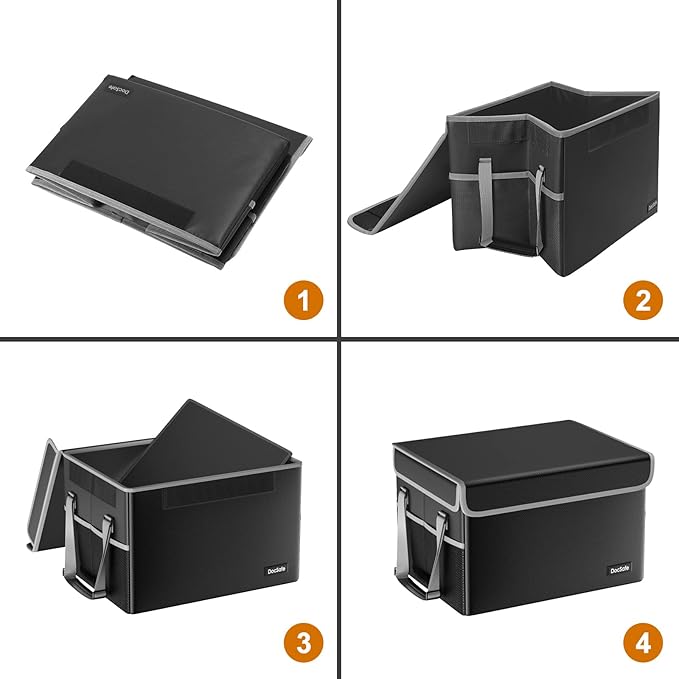 DocSafe File Box Fireproof File Storage Organizer with Lid,Collapsible Document Storage Filing Case for Hanging Letter/Legal Folders,Portable Home Office Safe Cabinet with Handle,Black,2 Pack