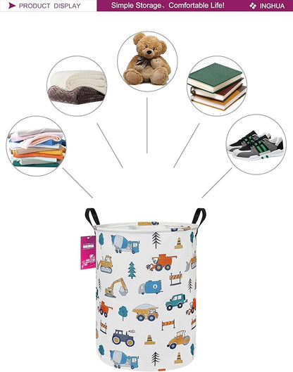 Laundry Hamper Large Canvas Fabric Lightweight Storage Basket/Toy Organizer/Dirty Clothes Collapsible Waterproof for College Dorms, Boys and Girls Bedroom,Bathroom(Vehicles)