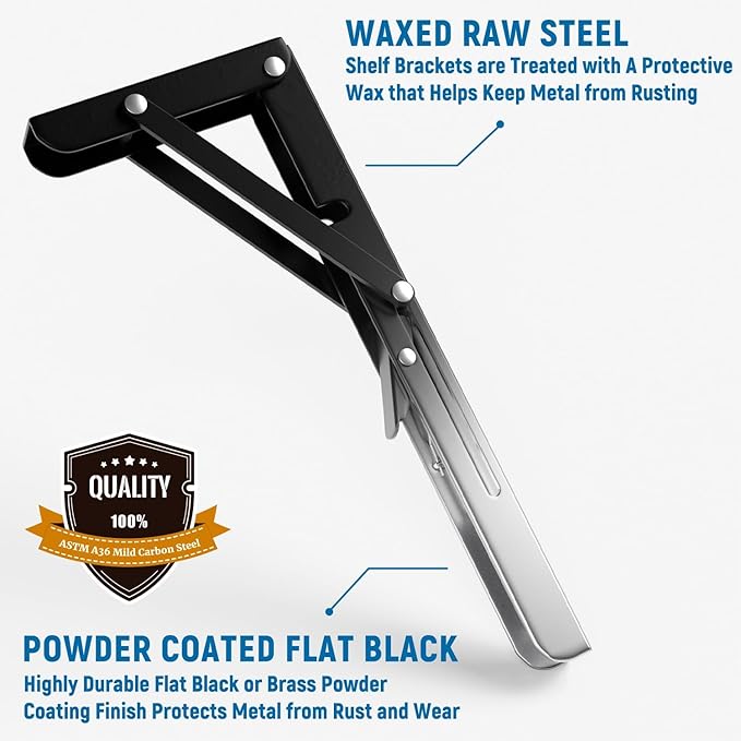 LEOPO 12 inch Folding Shelf Brackets-2 Pack Foldable Heavy Duty Triangle Collapsible Wall Mounted Brackets for Fold Down Table, Space Saving for Bench Table with Screws, Black