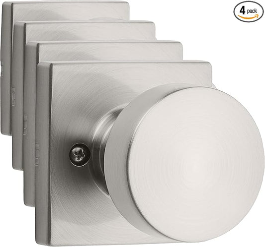 Kwikset Pismo Dummy Door Knob, Single Sided Handle for Closets, French Double Doors, and Pantry, Satin Nickel Non-Turning Interior Push/Pull Door Knob, with Microban Protection, Square Rose