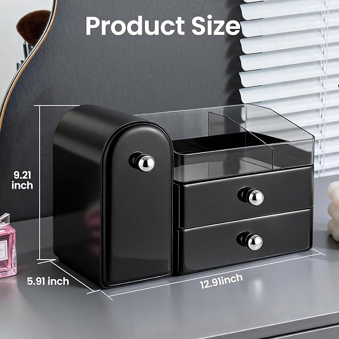 Makeup Organizer,Vanity Organizer with Makeup Brush Holder,Large Skincare Organizers and Bathroom Countertop Organizer,Storage Lipstick,Perfume,Nail Polish,Beauty,Gifts for Women