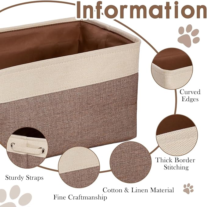 Ulico Custom Dog Toy Storage Basket, Collapsible Pet Organizer Box with Handles, Personalized Dog Toy Bin, Brown
