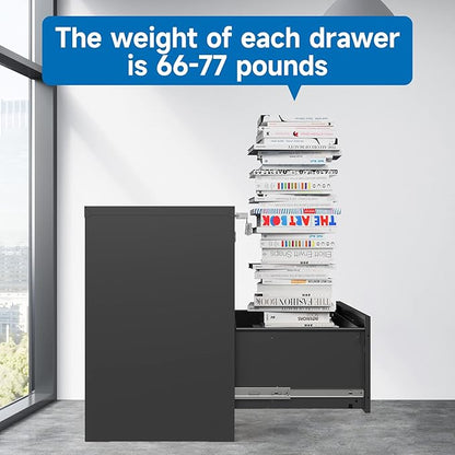2 Drawer Lateral File Cabinet Metal Filing Cabinet with Lock Office Home Steel Lateral File Cabinet for A4 Legal/Letter Size Lockable Wide Metal Cabinet,Assembly Required(2 Drawer, Black)