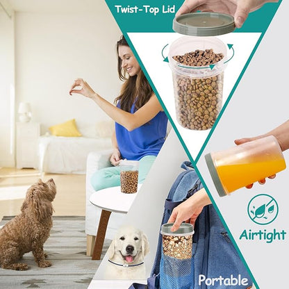 3 Pack Dog Treat Container - Airtight Dog Treat Holder with Lid - Reusable Cat Treat Container - Cute Dogs Cat Treat Cookie Container Set - Plastic Pet Dogs Cats Food Storage Container - Grey Green
