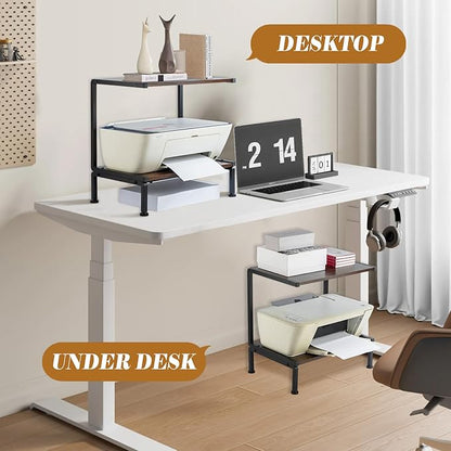 Printer Stand with Storage for Desk, 2 Tier Desktop Printer Stand-Multi-Purpose Desk Organizer, Large Wooden Printer Table for Folders,Books,for Fax Machine, Scanner,Home Office, 3D Printer