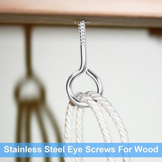 Aovchei Eye Screws, 9 Pcs 2.5 inches 304 Heavy Duty Stainless Steel Screw Hooks, Rust-Resistant Self Tapping Eyelet Bolts for Wood, Securing Cables Wires, Indoor & Outdoor for Hanging Artwork