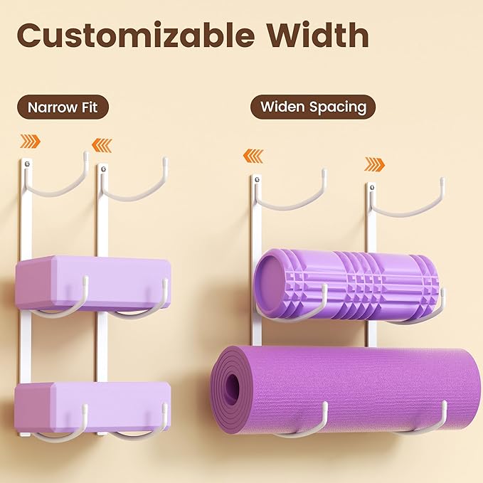 Yoga Mat Holder Wall Mount, 3-Tier Storage Rack for Yoga Mat, Foam Roller, Block, Yoga Accessories, Wall Organizer for Home Gym, Gym, Workout Room, Metal, White