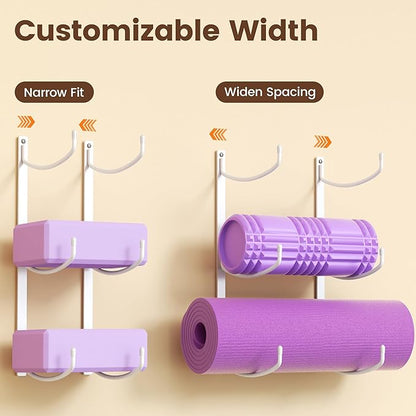 Yoga Mat Holder Wall Mount, 3-Tier Storage Rack for Yoga Mat, Foam Roller, Block, Yoga Accessories, Wall Organizer for Home Gym, Gym, Workout Room, Metal, White