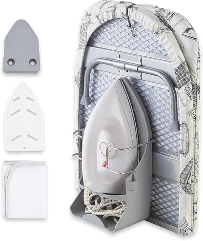 Foldable Ironing Board,13"x35" Folding Tabletop Small Ironing Board with Iron Holder and Wall Mount Space-Saving, White