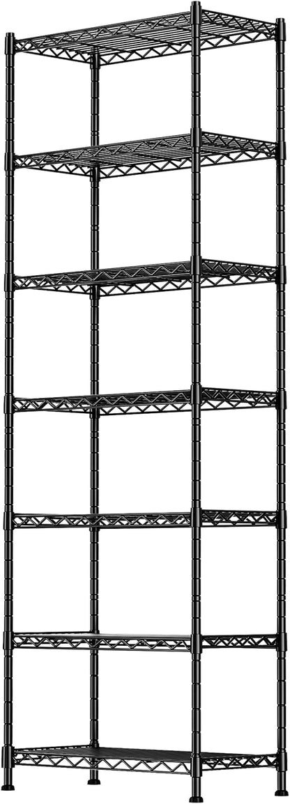 GIOTORENT 7-Wire Garage Shelving Storage Shelves, Kitchen Storage Adjustable Shelf, Metal Shelves 1400Lbs Capacity 24" W x 14" D x 71.6" H for Laundry Bathroom Pantry Closet, Black