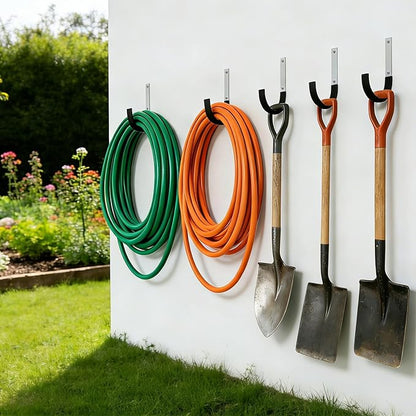Heavy Duty Steel Garage Hooks,Garage Storage Utility Hooks,Heavy Duty Garage Garden Tool Organizer,Steel Wall Mount Hooks, Garden Hose Hanger, Black U Hooks (Dark Brown-4PC)