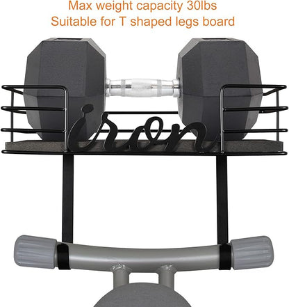 TJ.MOREE Ironing Board Hanger Wall Mount - Laundry Room Iron and Ironing Board Holder, Metal Wall Mount with Large Storage Black Wooden Base Basket and Removable Hook(Black)