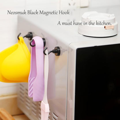 Neosmuk Magnetic Hooks, Heavy Duty 40lb+ Strong Magnet Hook for Cruise Cabins, Cruise Ship Essentials for Hanging, Metal Wall Refrigerator Hangers (Black, 10 Pack)