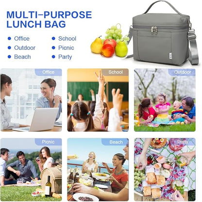 NOL Natural Organic Lifestyle Insulated Lunch Bags for Women Cooler Bag Lightweight Nylon Waterproof Lunch Box For Work (Cool gray, Medium(normal))
