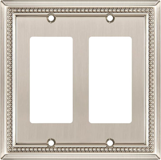 Henne Bery Sunken Pearls Heavy Duty Decorative Wall Plate Switch Plate Outlet Cover (Double Decorator, Satin Nickel)