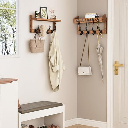 Evermagin 35" Coat Rack Wall Mount with Shelf, 4 in 1 Wall Mounted Coat and Key Hanger with 13 Hooks, Entryway Key Holder with Mail Holder for Living Room, Bedroom