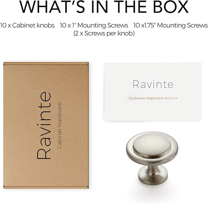 Ravinte 10 Pack 1-1/4 Inch Kitchen Cabinet Knobs Brushed Nickel Zinc Pulls Door Handles for Dresser Drawers