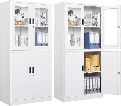 Letaya Storage Cabinet with Doors and Shelves,71" Steel Locker Acrylic Glass Door with Lock, for School Home Office