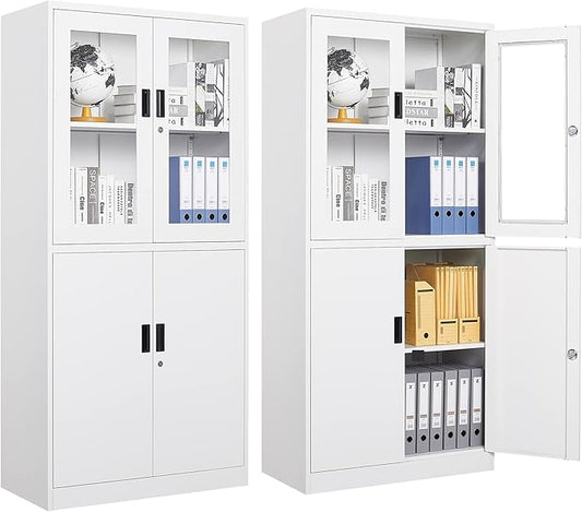 Letaya Storage Cabinet with Doors and Shelves,71" Steel Locker Acrylic Glass Door with Lock, for School Home Office