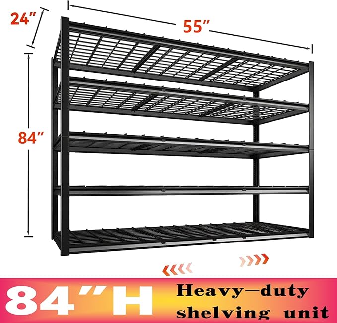 Garage Shelving, Heavy Duty Storage Shelves Metal Shelf Unit Adjustable Industrial Storage Racks for Shop,Warehouse,Basement (5T 84 * 55 * 24, 5)