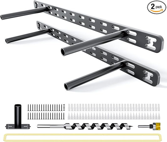 2pcs Floating Shelf Bracket Heavy Duty,Decorative Floating Shelf Hardware Hidden Black Metal Fireplace Mantel Brackets (18"X8"X1.0" with Tools)