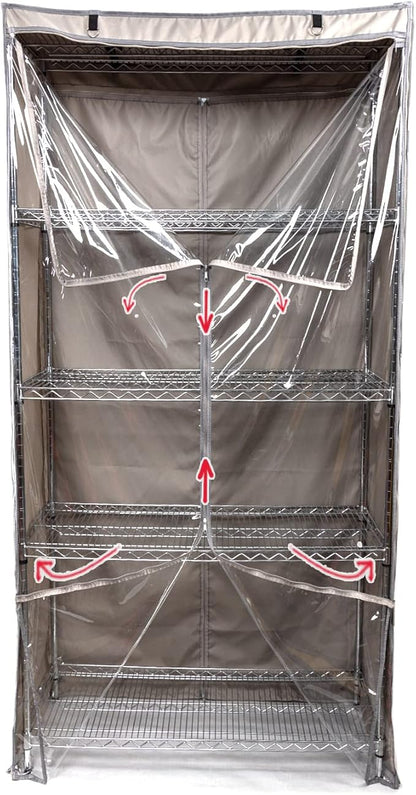YLOVAN Storage Shelf Cover Wire Rack Shelving Dust Protective, Fits Racks 36''Wx19''Dx72''H One Side See Through Panel (Cover only)