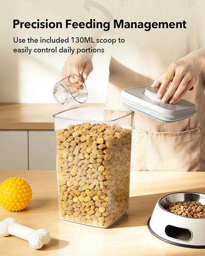 Dog Food Storage System with One-Touch Lid, (4 ×4.22 QT / 4.0 L) Best Value BPA-Free Cat Food Storage Container，Stackable Durable PET with 130ml Scoop, for Complete Kibble & Supply Organization