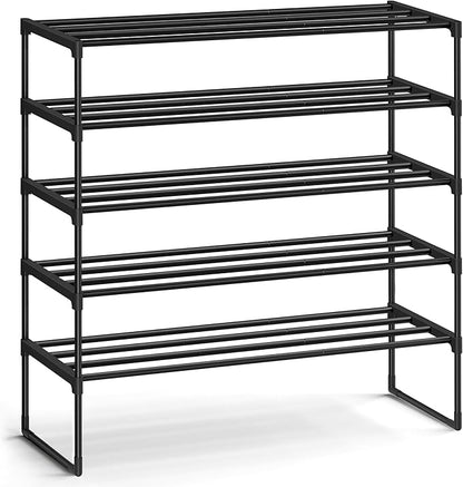 SONGMICS Shoe Rack, 5-Tier Shoe Organizer, Metal Storage Shelf, Upright or Upside Down, for 20-25 Pairs, Stackable, for Entryway, 11.8 x 36.2 x 35.4 Inches, Black ULSA305BH01