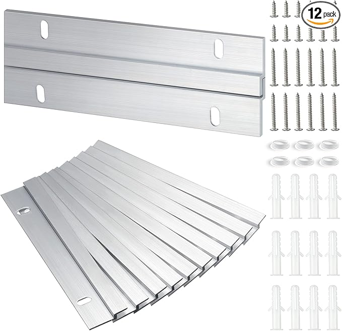 12 Pack French Cleat Hanger Headboard Wall Mounting Brackets Cleat Picture Hanger Kit Z Bar Supports with Plastic Expansion Tube Screws Silicone Dots for Picture Mirror Whiteboard (6 Inch)