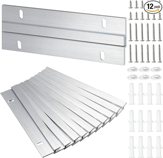 12 Pack French Cleat Hanger Headboard Wall Mounting Brackets Cleat Picture Hanger Kit Z Bar Supports with Plastic Expansion Tube Screws Silicone Dots for Picture Mirror Whiteboard (6 Inch)