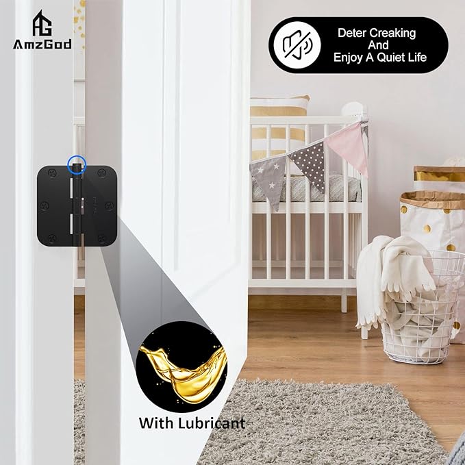 Door Hinges Matte Black - 3 Pack Black Door Hinges 3.5 Inch Rounded Interior Door Hinge with 5/8" Radius Corners - Black Hinges for Doors 3 1/2 Inches Flat Iron Residential Door Hardware