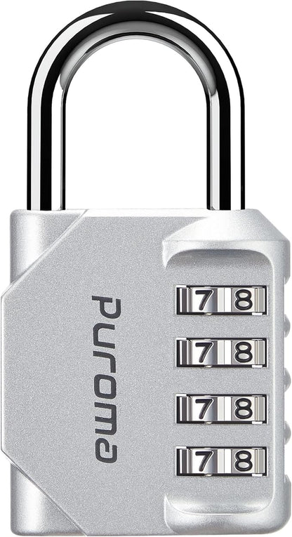 Puroma 1 Pack Combination Lock for Locker 4 Digit Outdoor Waterproof Padlock for School, Gym, Sports, Fence, Toolbox, Gate, Case, Outdoor, Hasp Storage, Cabinets (Silver)
