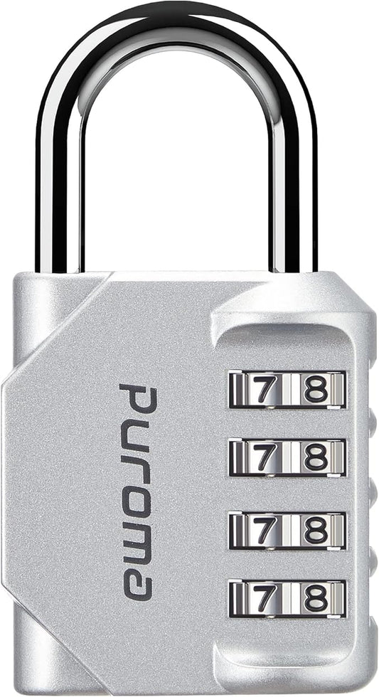 Puroma 1 Pack Combination Lock for Locker 4 Digit Outdoor Waterproof Padlock for School, Gym, Sports, Fence, Toolbox, Gate, Case, Outdoor, Hasp Storage, Cabinets (Silver)