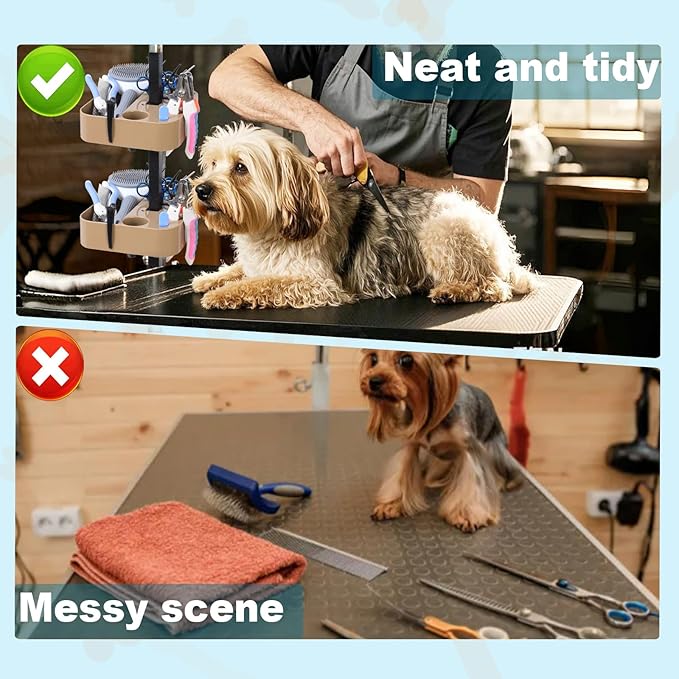 Pet Grooming Organizer for Scissors, Brushes and Tools-Rotatable Multi-Compartment Grooming Arm Stand