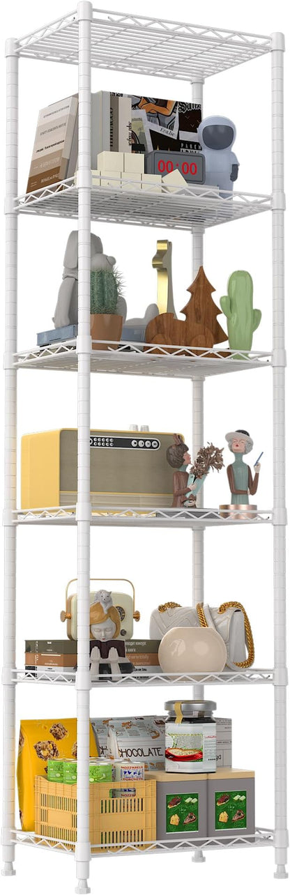 REGILLER 6 Wire Shelving Steel Storage Rack Adjustable Unit Shelves for Laundry Bathroom Kitchen Pantry Closet(White,11.7" D x 16.8" W x 63" H)