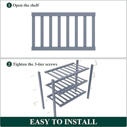 Smiry Bamboo Shoe Rack for Closet, 3 Tier Small Wooden Stackable Shoe Organizer, Free Standing Shoes Storage Shelf for Entryway, Front Door Entrance, Grey