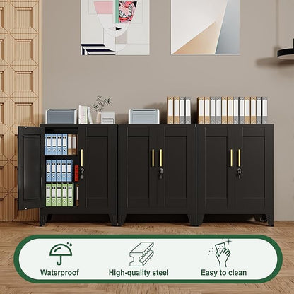 Black Metal Storage Cabinet, 36" Tall Locking Storage Cabinet with 2 Adjustable Shelves, Steel Locker Organizer, for Office, Home, School, 11.81" D x 23.62" W x 35.83" H