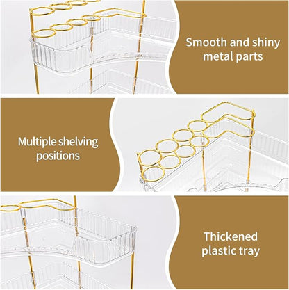 NATURE'S SOURCE Makeup Organizer for Vanity, 3-Tier Corner Bathroom Organizer Countertop with Makeup Brush Holder, Corner Counter Storage for Bathroom, Dresser, Kitchen（Clear