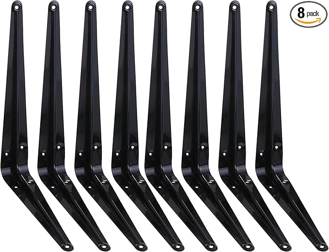 ELSKER&HOME 8 Pack Shelf Brackets 10 Inch, Floating Shelf Bracket for Wood, Black Metal L Bracket for Shelves Support, Wall Mount Corner Brace