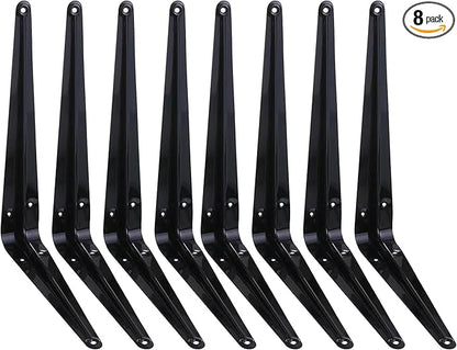 ELSKER&HOME 8 Pack Shelf Brackets 10 Inch, Floating Shelf Bracket for Wood, Black Metal L Bracket for Shelves Support, Wall Mount Corner Brace