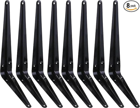 ELSKER&HOME 8 Pack Shelf Brackets 10 Inch, Floating Shelf Bracket for Wood, Black Metal L Bracket for Shelves Support, Wall Mount Corner Brace