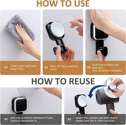LEVERLOC 4 Pack Suction Cup Hooks for Inside Shower, Powerful Vacuum Suction Shower Holder for Towel, Loofah, Clothes, Damage Free Hanging Bathroom Wall Hooks, Easy to Install and Remove, Black