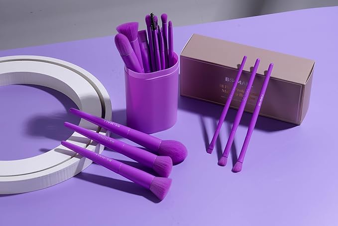 BS-MALL Makeup Brush Set 18 Pcs Premium Synthetic Foundation Powder Concealers Eye shadows Blush Makeup Brushes with Case (Purple)