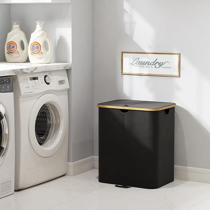 Lifewit 120L Double Laundry Hamper with Lid, Large Laundry Basket with Removable Bag & Bamboo Handles, Fodable Tall Dirty Clothes Hamper for Laundry Collapsible Bin for Bathroom Bedroom Dorm, Black