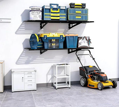 Garage Wall Shelving 2-Pack 2x4ft Garage Shelving（24-inch-by-48-inch） Wall Shelf Garage Storage Rack Floating Shelves, Space-Saving Black